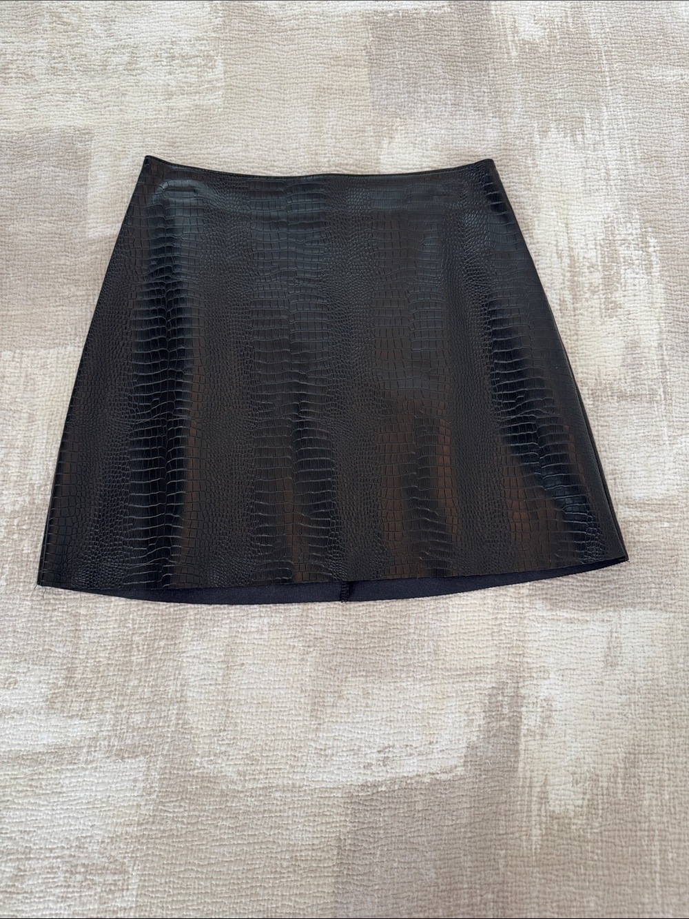 Express Black Faux Croc A-Line Mini Skirt